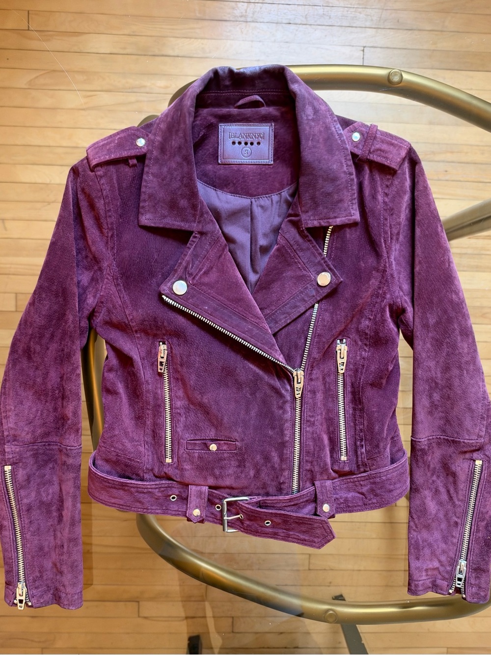 BLANKNYC Cropped Suede Motorcycle Jacket - Wine